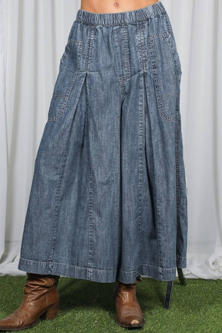 Pin-Tuck 100%Tencel Chambray Cropped Washed Pants VP83278