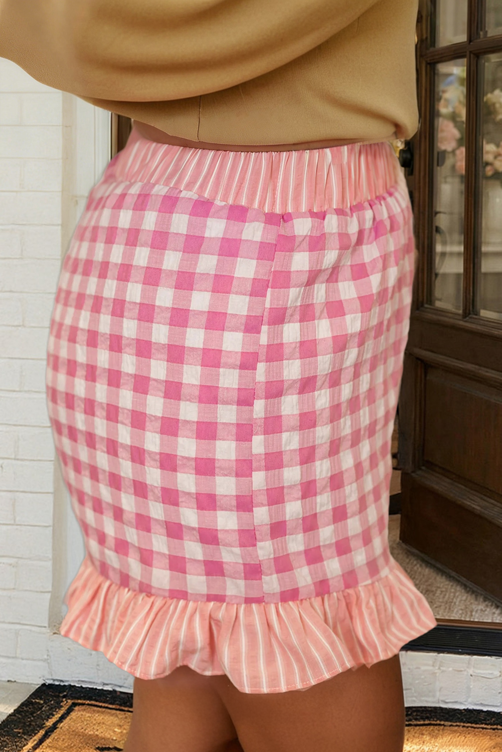Gingham Print Ruffled Shorts