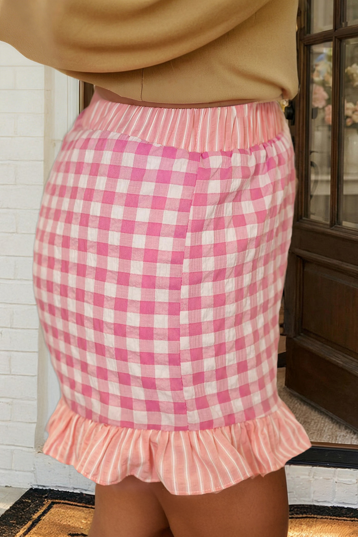 Gingham Print Ruffled Shorts