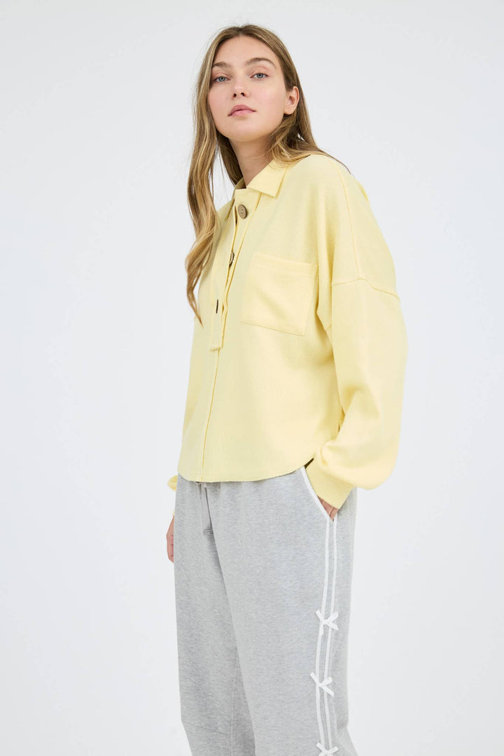 COLLARED RAW EDGE KNIT TOP