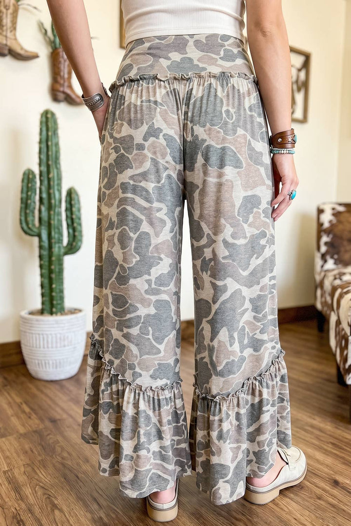 Camo Print Wide Leg Casual Pants