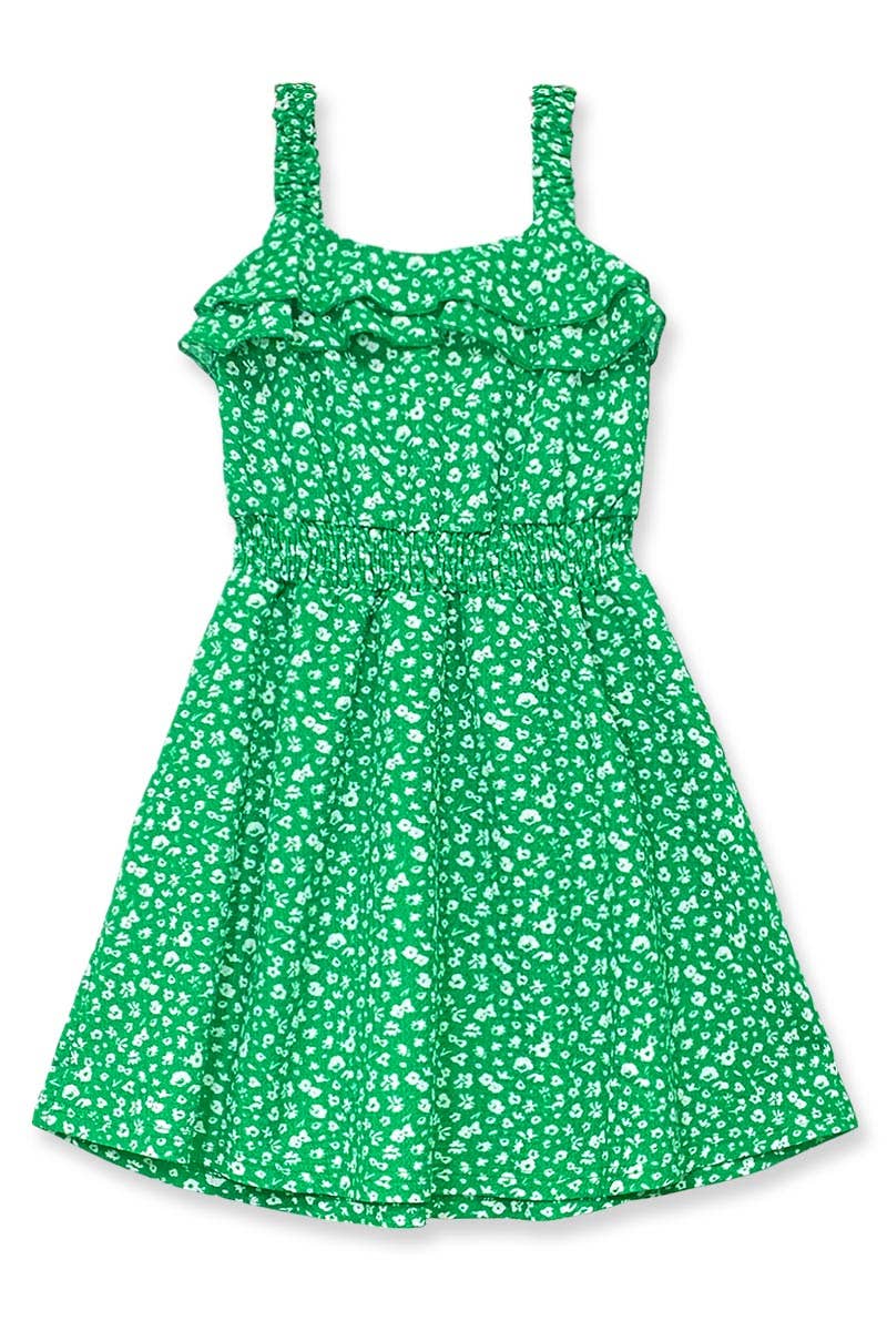 Girl's Floral Dress w/ Smocking Waist green