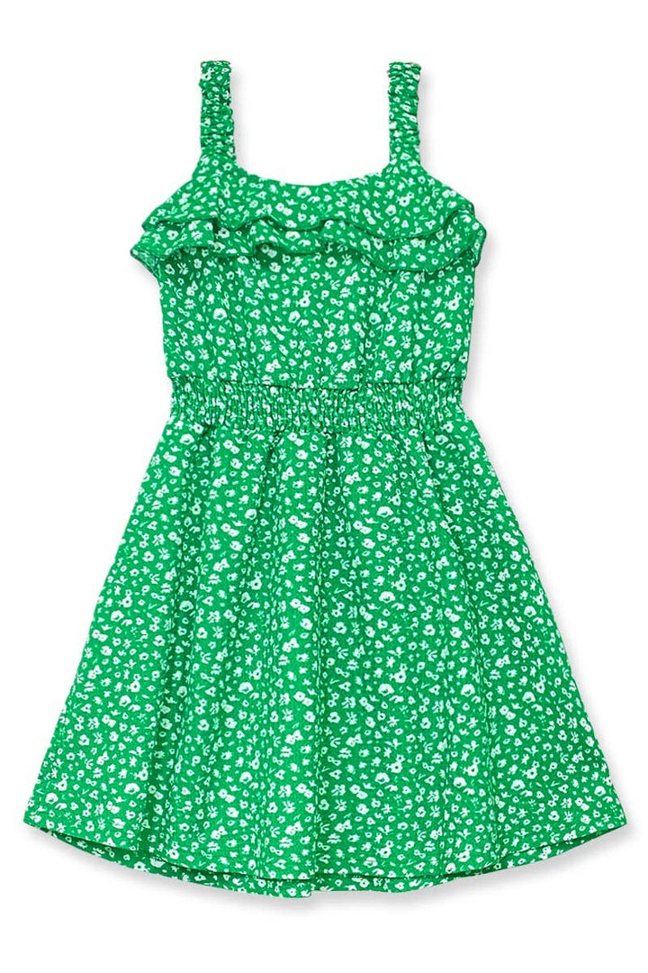 Girl's Floral Dress w/ Smocking Waist green