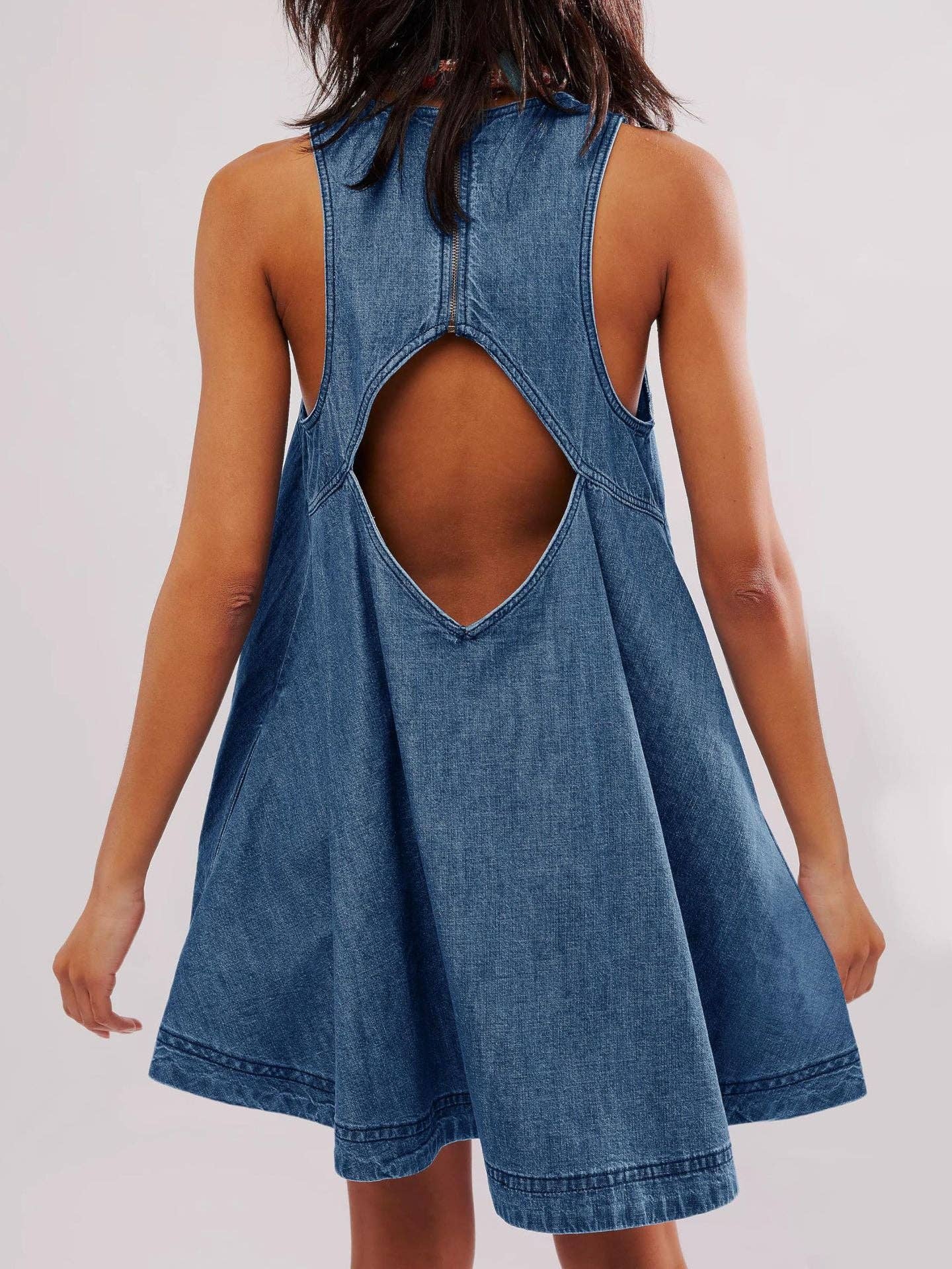 Denim Round Neck Sleeveless Mini Dress DP25A531