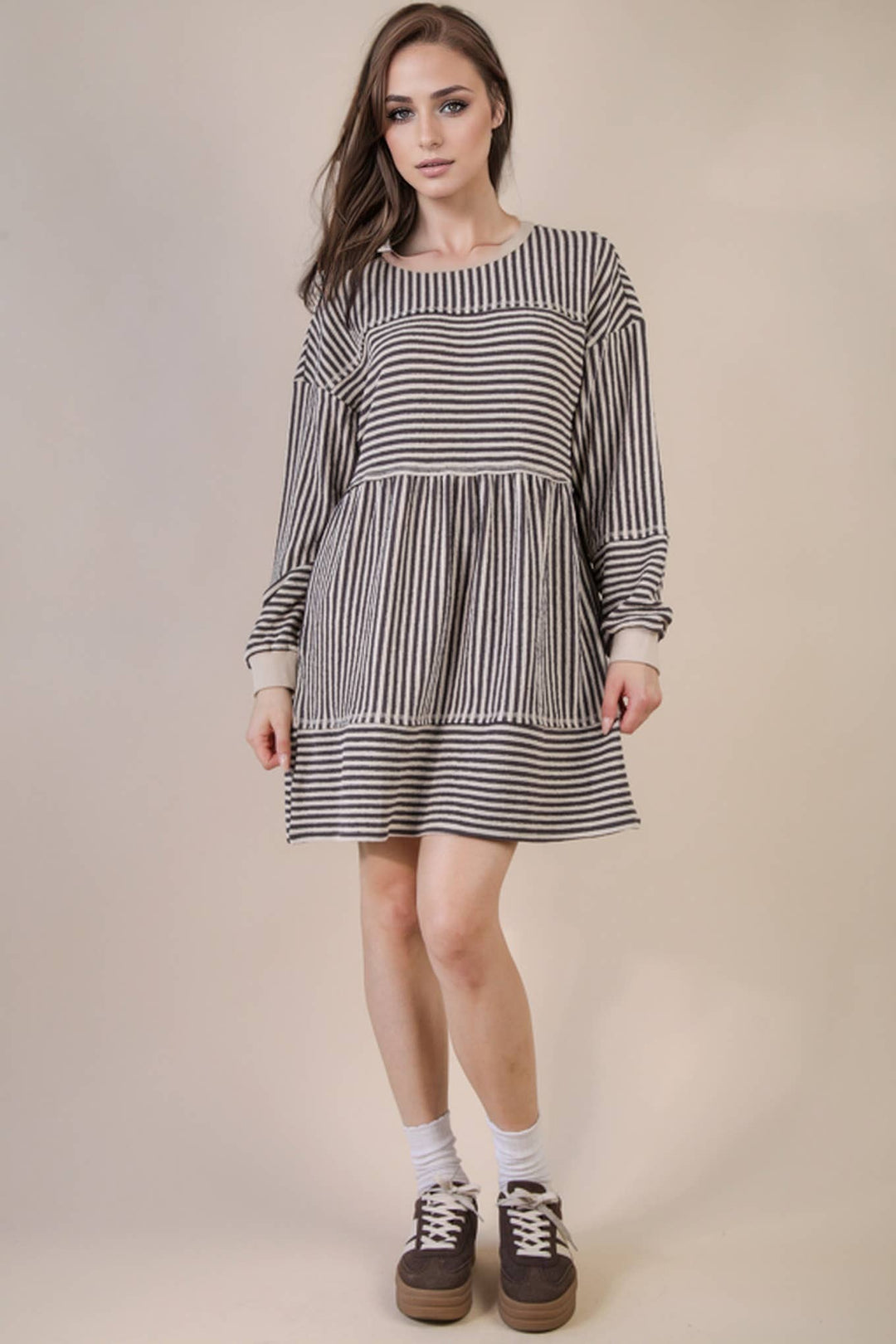 Black & white Striped Casual Knit Mini Dress