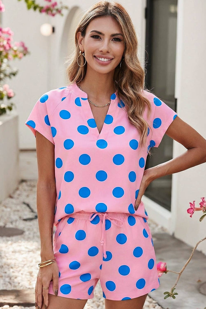 Polka Dot Short Sleeve High Waist Shift Set