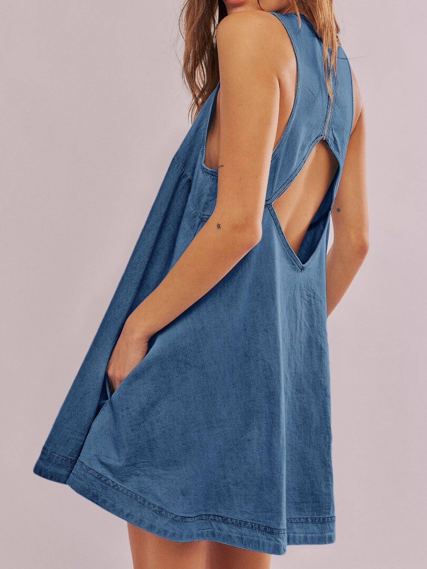 Denim Round Neck Sleeveless Mini Dress DP25A531