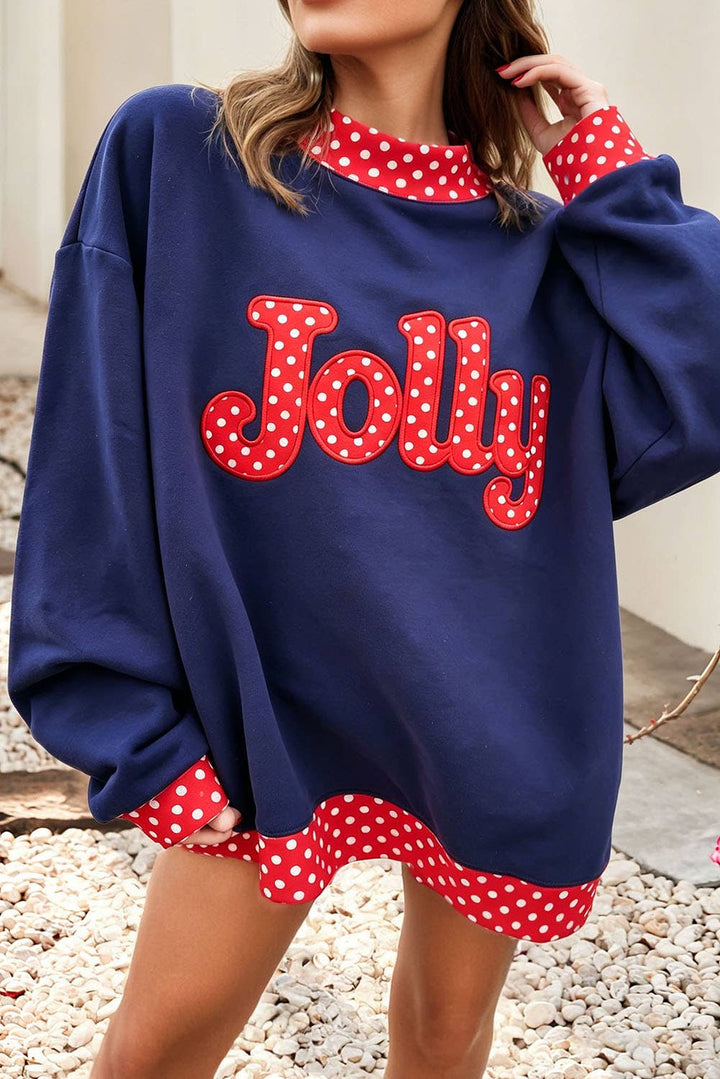 Polka Dot Contrast Holiday Mock Neck Sweatshirt