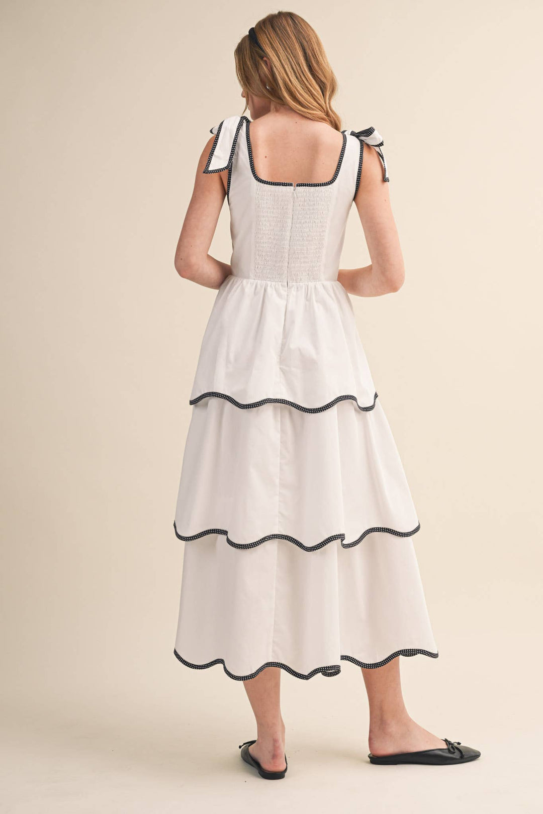 White RIC RAC TIERED MIDI DRESS