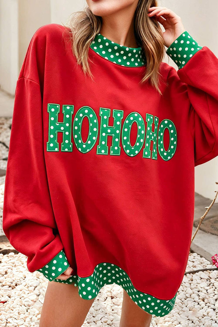 Polka Dot Contrast Holiday Mock Neck Sweatshirt