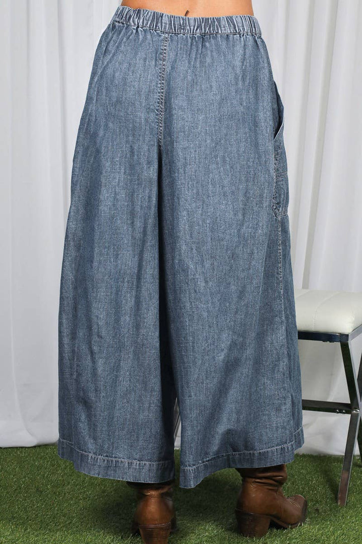 Pin-Tuck 100%Tencel Chambray Cropped Washed Pants VP83278