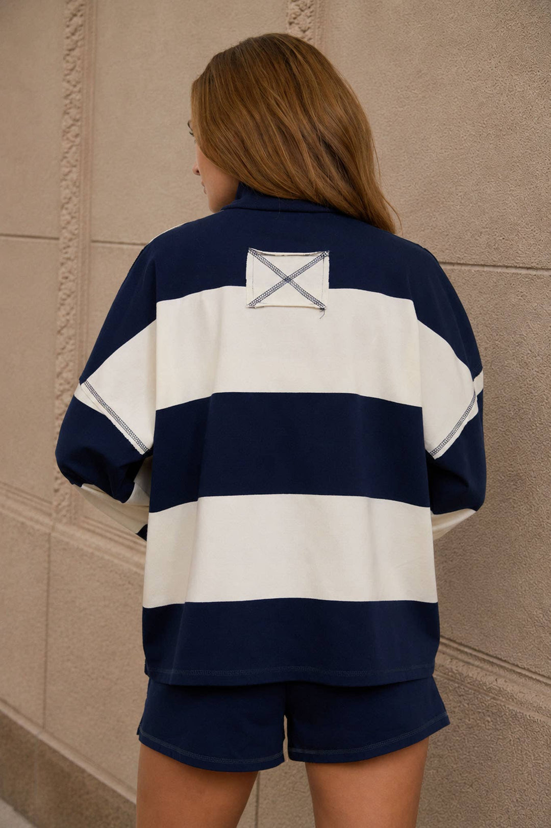 WIDE STRIPE HALF ZIP LONG SLEEVE KNIT SET