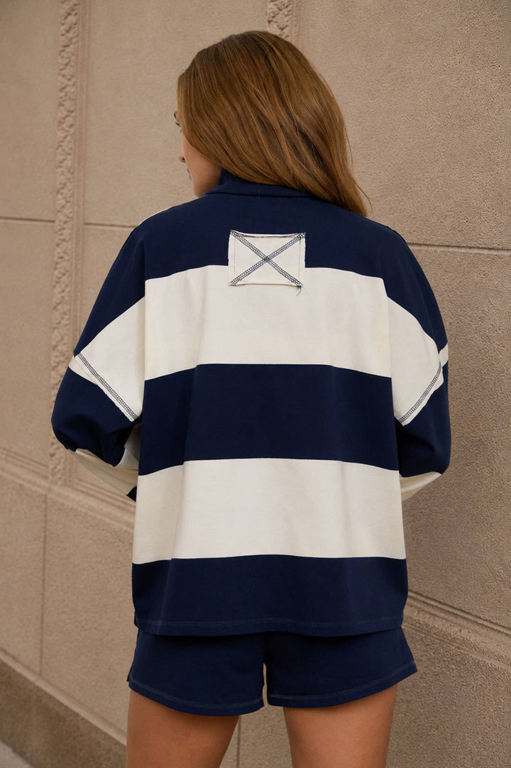 WIDE STRIPE HALF ZIP LONG SLEEVE KNIT SET