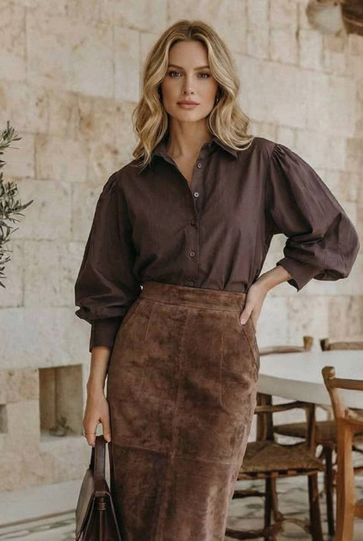 Short Puff Sleeve Button Down Shirt Top