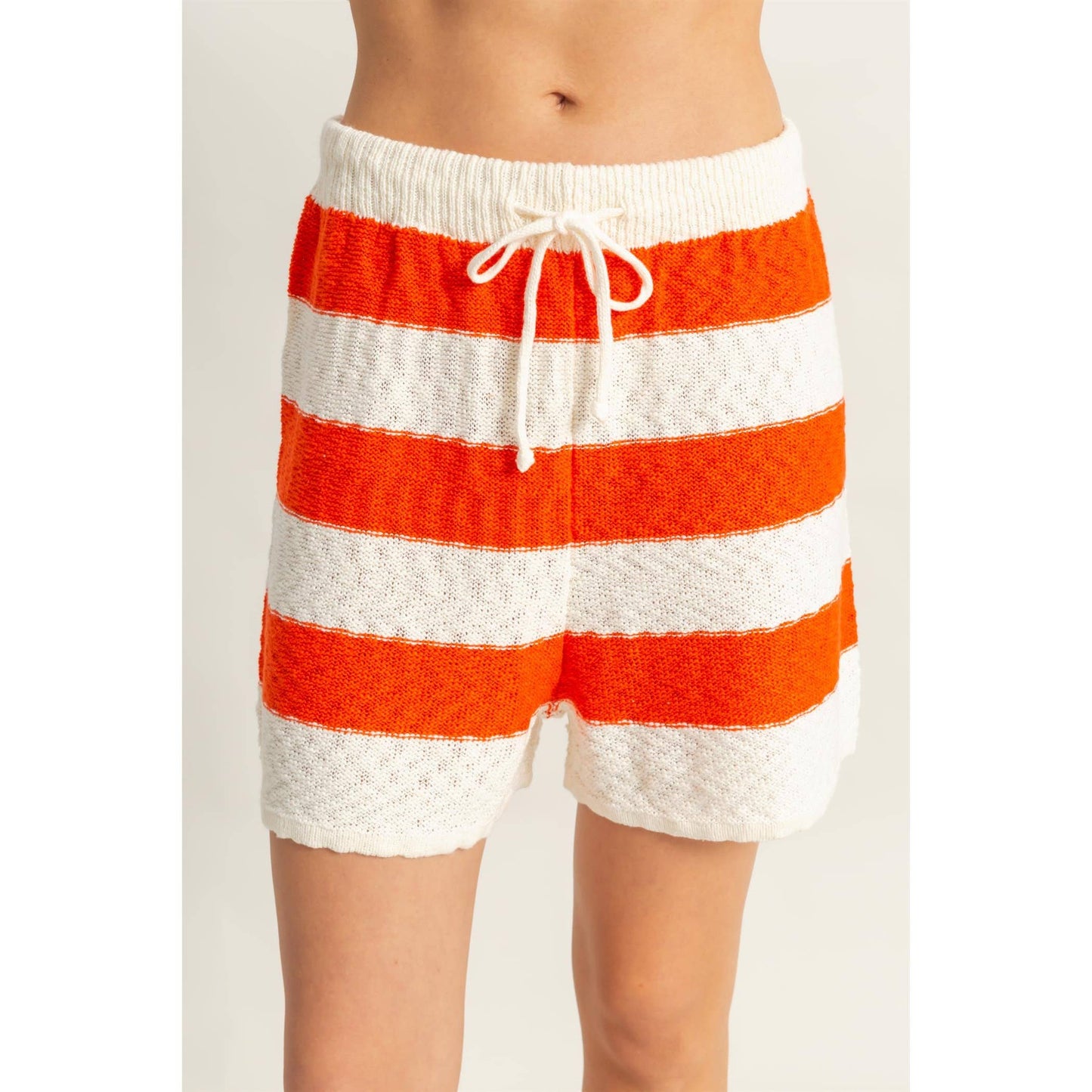 SET-Striped Sweater Top And Shorts Set