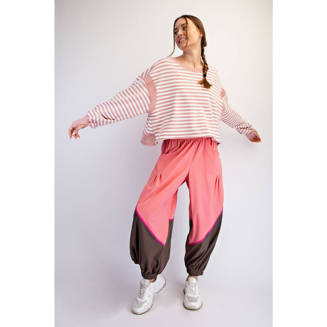 STRIPED TERRY OPEN BACK LONG SLEEVE TOP
