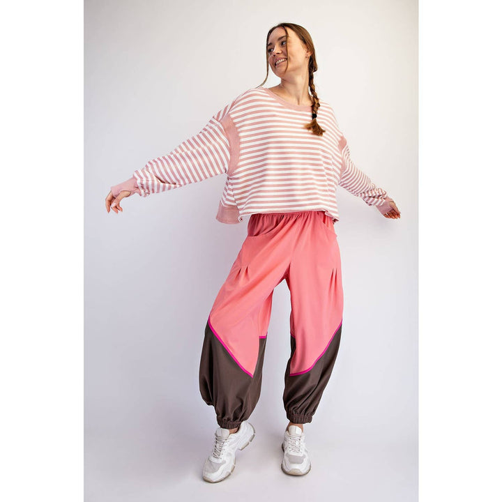 STRIPED TERRY OPEN BACK LONG SLEEVE TOP
