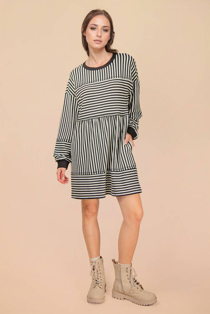 Black & white Striped Casual Knit Mini Dress