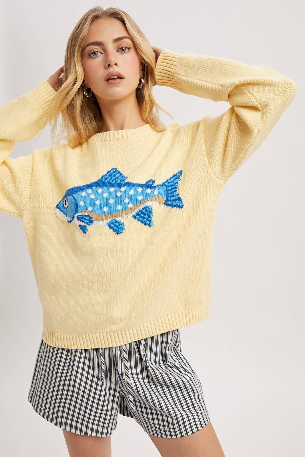'FISH' GRAPHIC COASTAL CREWNECK SWEATER