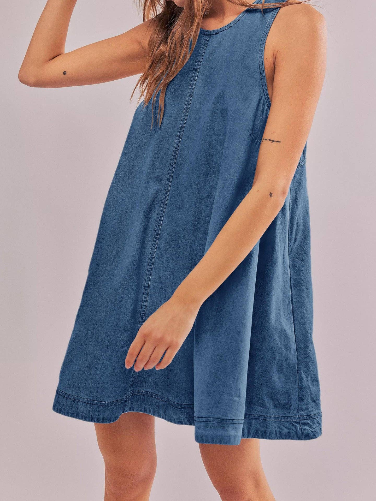 Denim Round Neck Sleeveless Mini Dress DP25A531