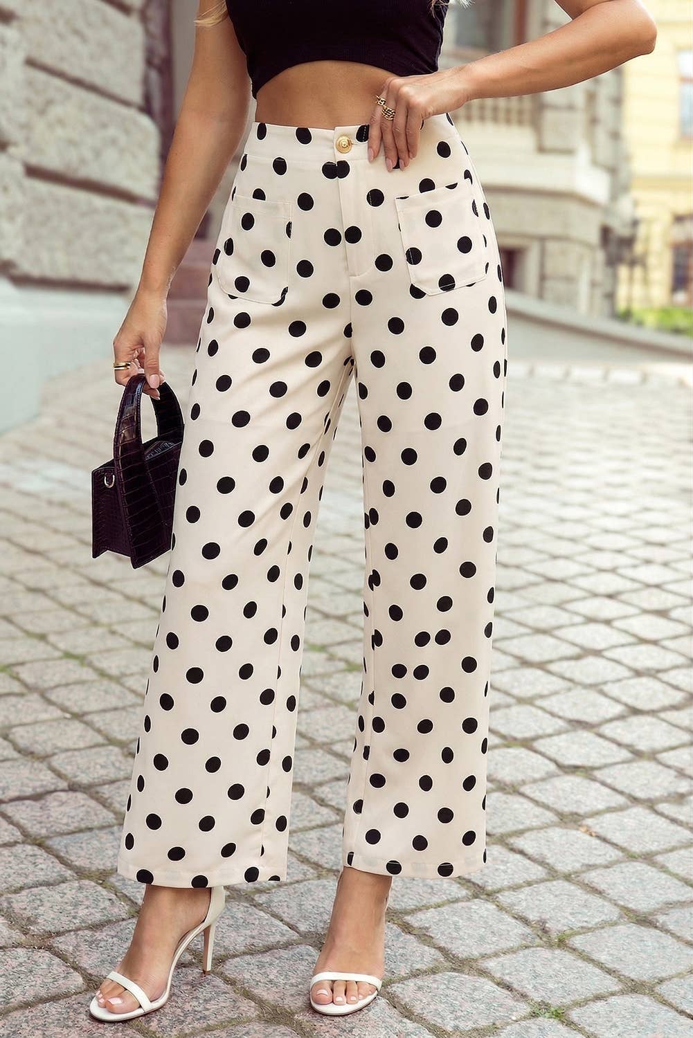 Polka Dot Patched Pocket Ankle Loose Pants S-4X