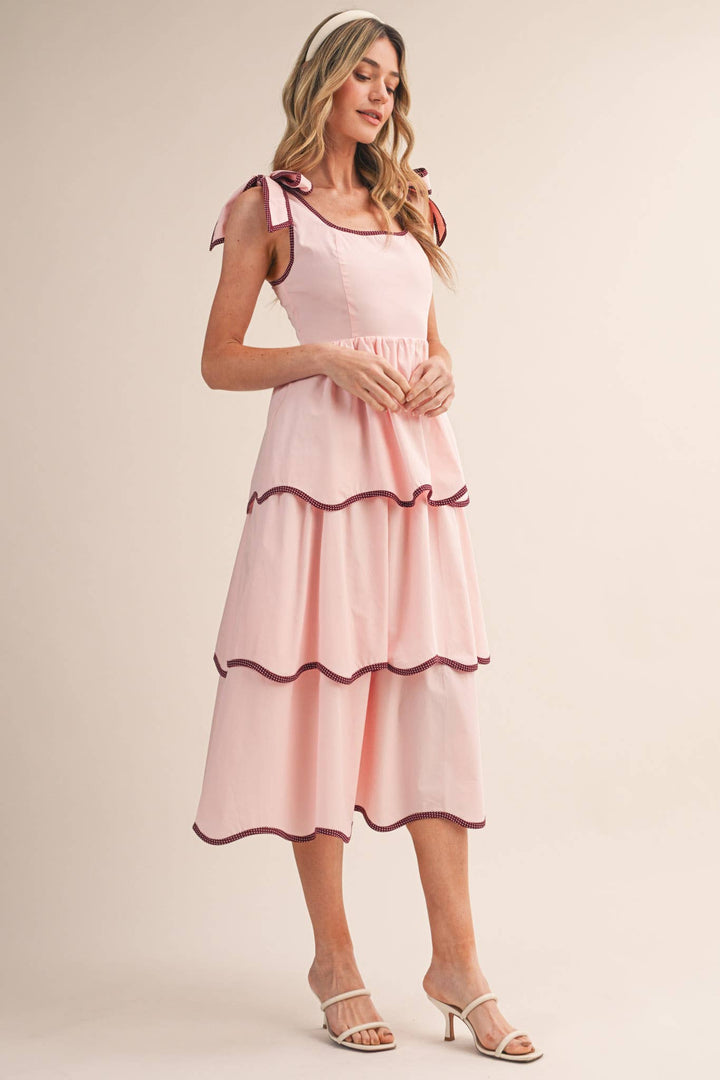 White RIC RAC TIERED MIDI DRESS