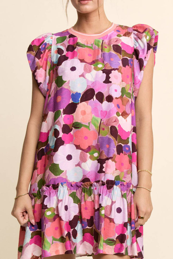 RUFFLE SLEEVE FLORAL DRESS