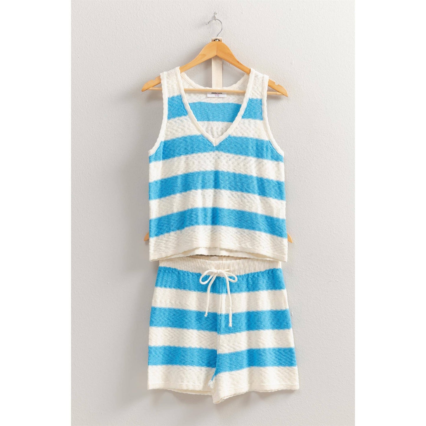 SET-Striped Sweater Top And Shorts Set