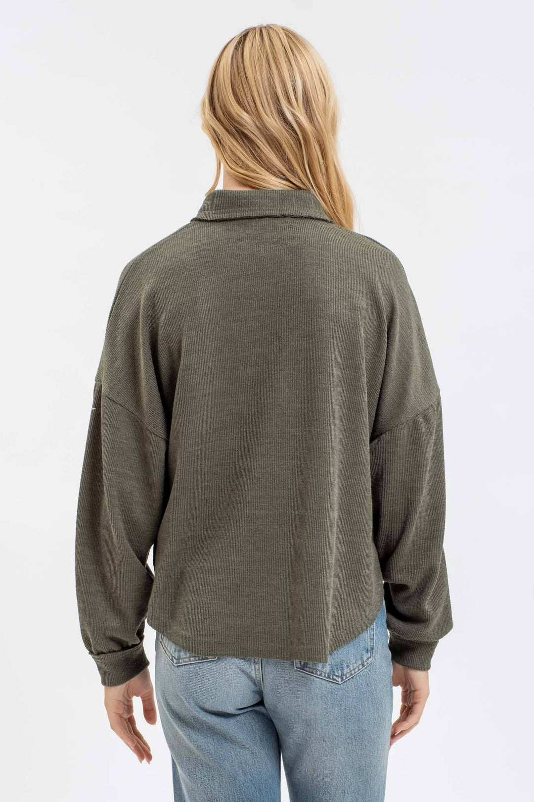 COLLARED RAW EDGE KNIT TOP