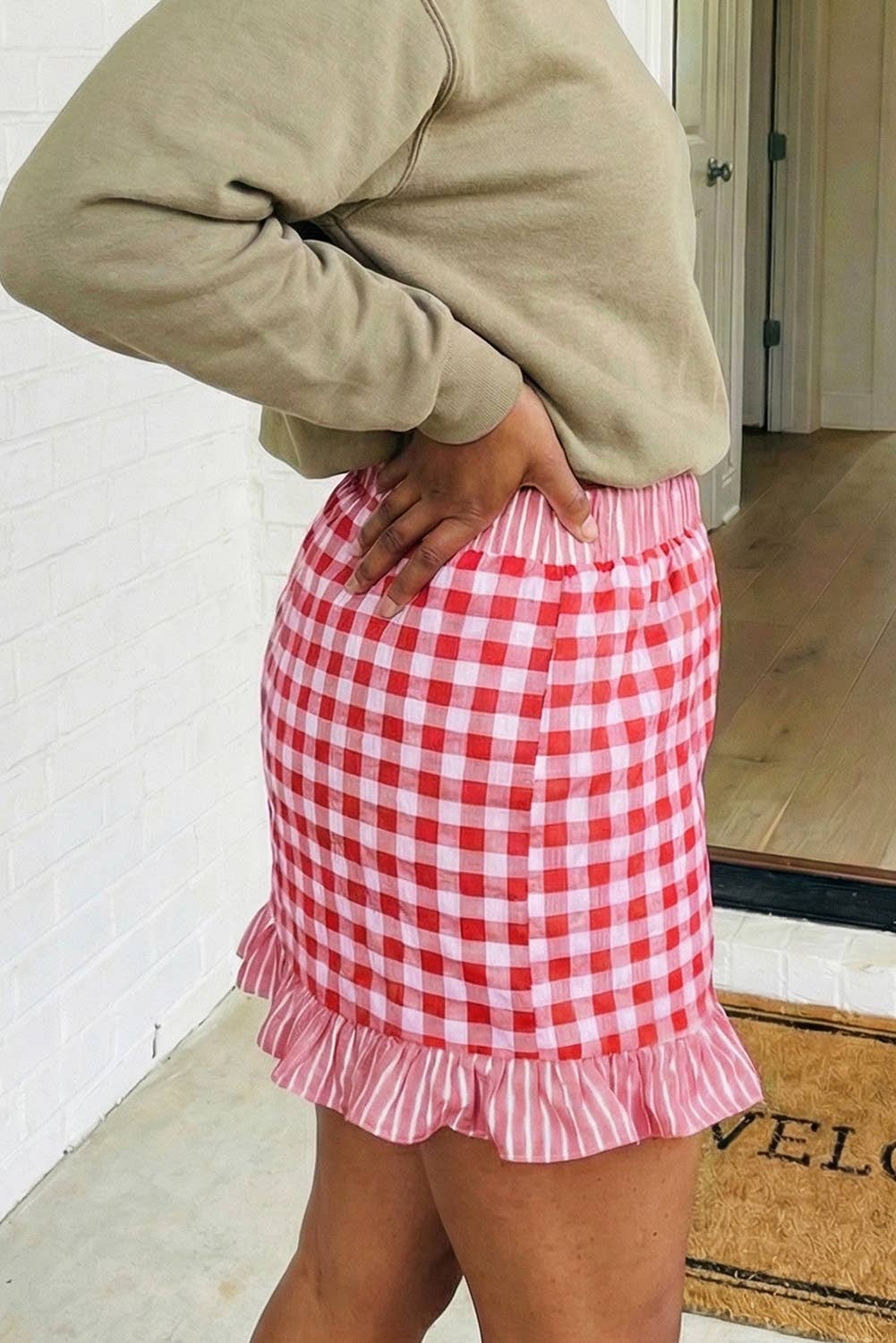 Gingham Print Ruffled Shorts