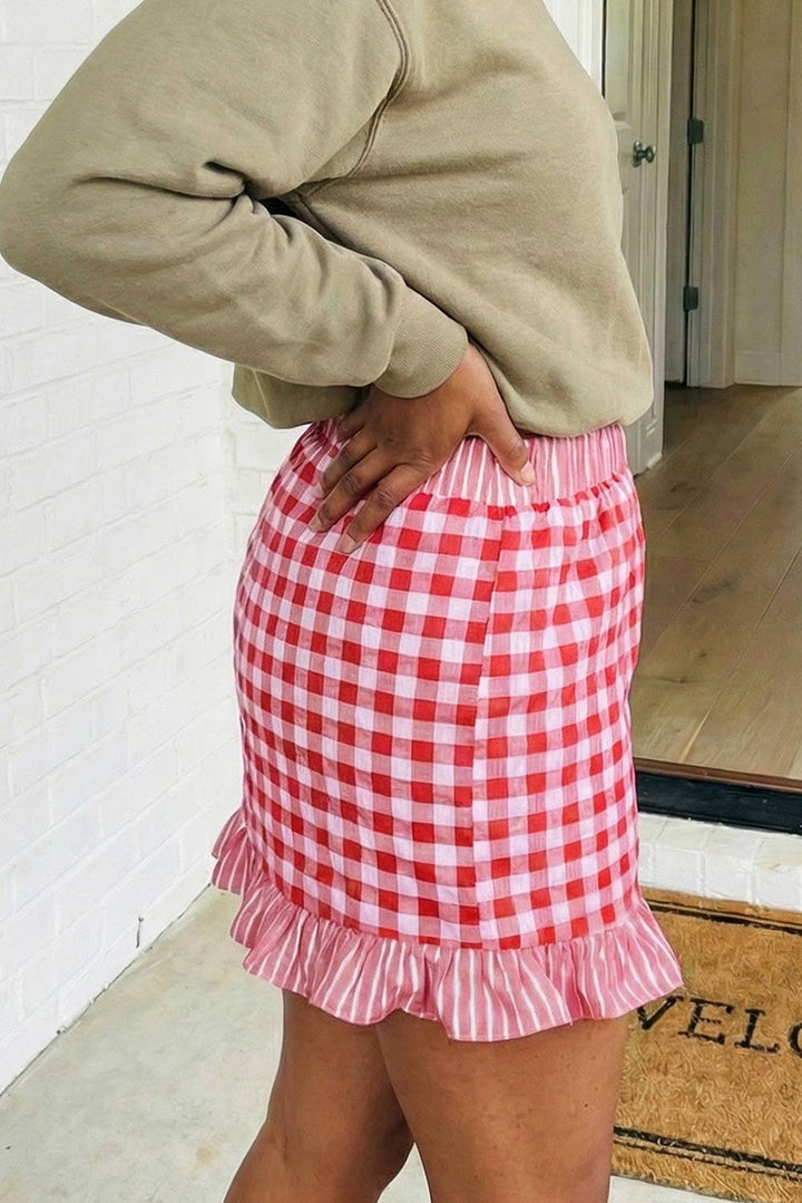 Gingham Print Ruffled Shorts