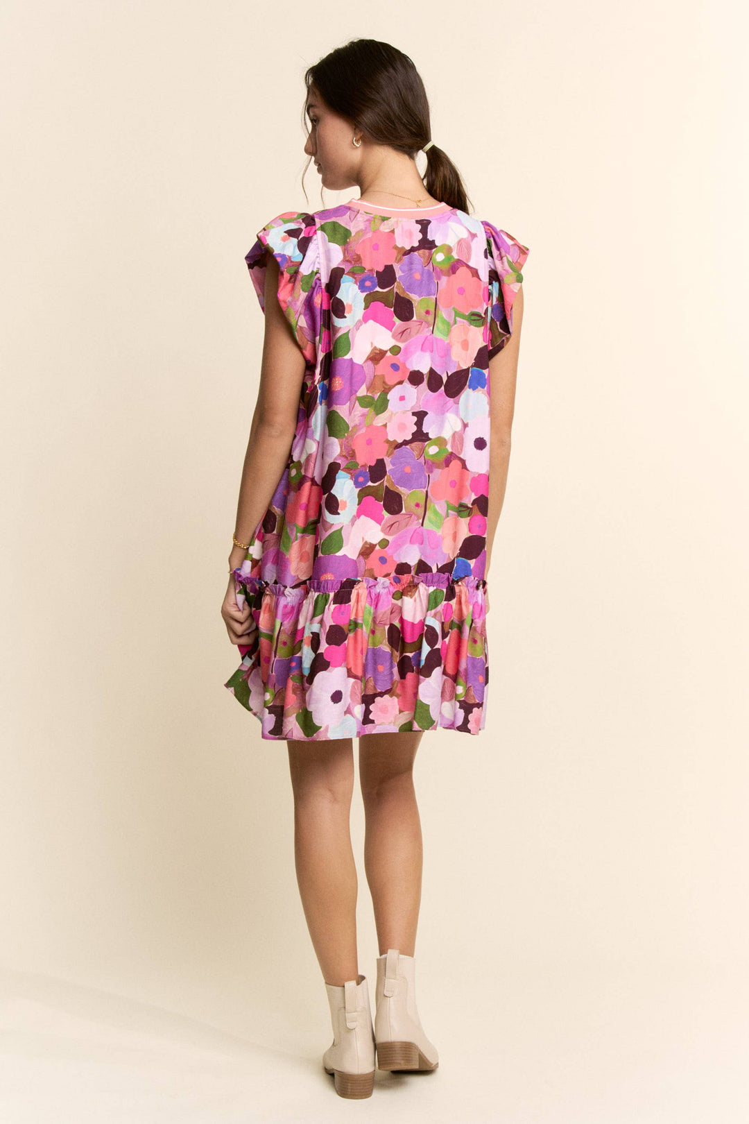 RUFFLE SLEEVE FLORAL DRESS