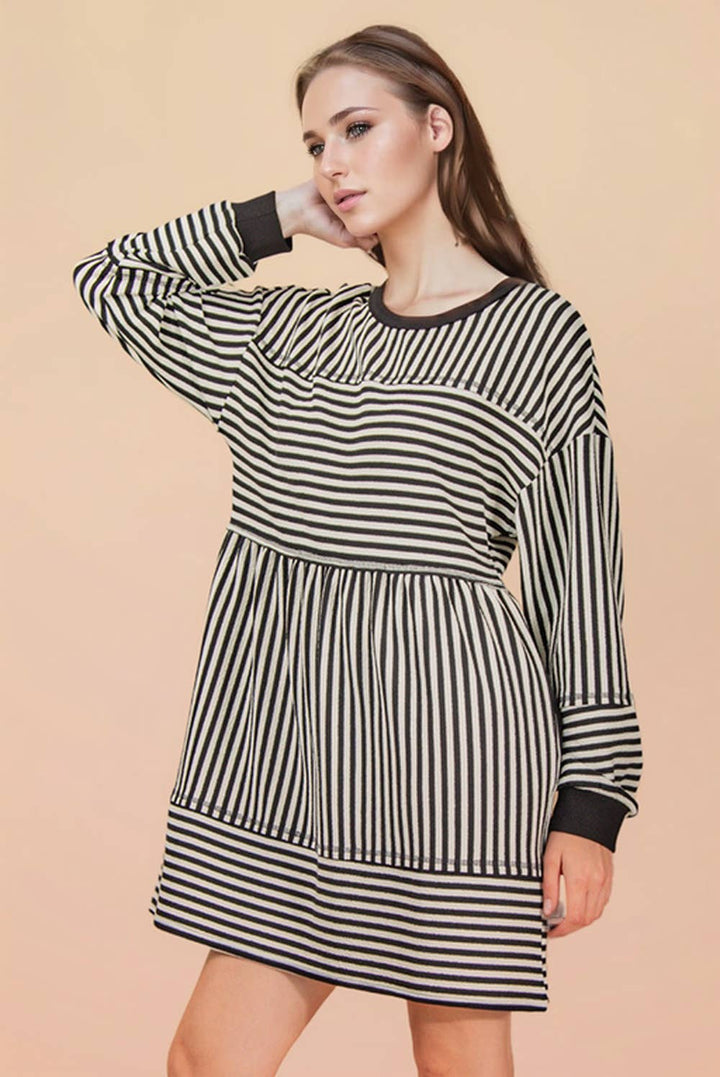 Black & white Striped Casual Knit Mini Dress