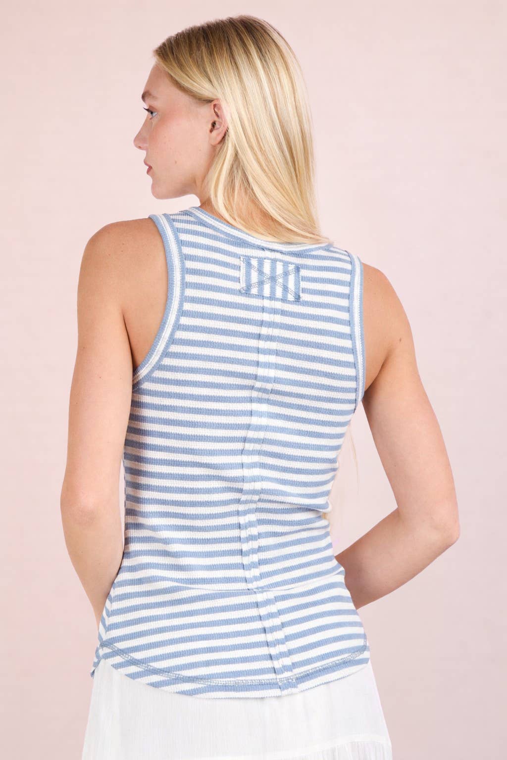Striped & Solid Button Down Fitted Knit Tank Top
