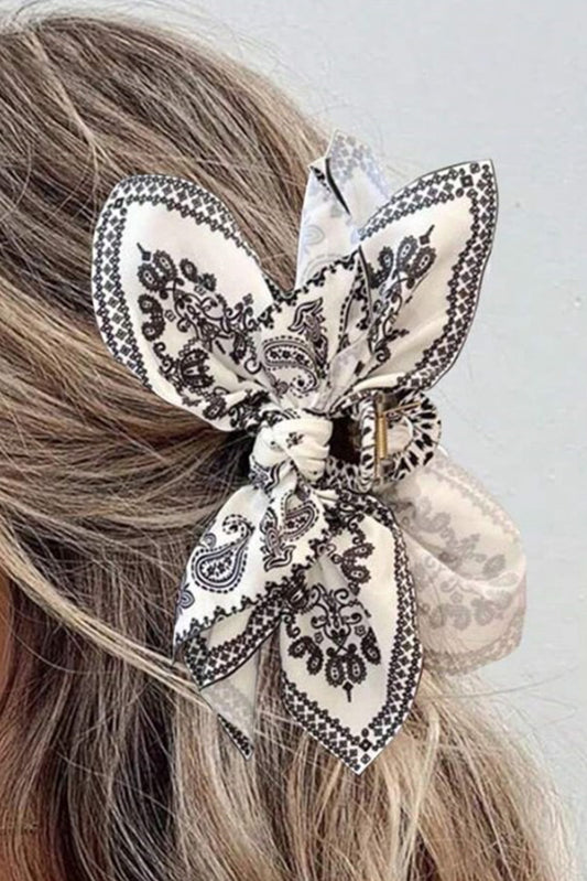 Black Paisley Floral Print Bow Knot Hair Clip  Item NO.: BH043112-P2