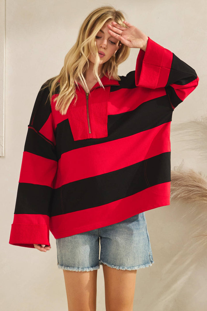 Varsity Stripe Zip Pullover