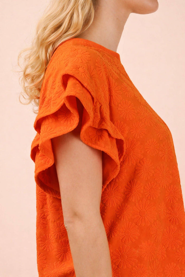 Floral Textured Ruffled Knit Top & Shorts Set