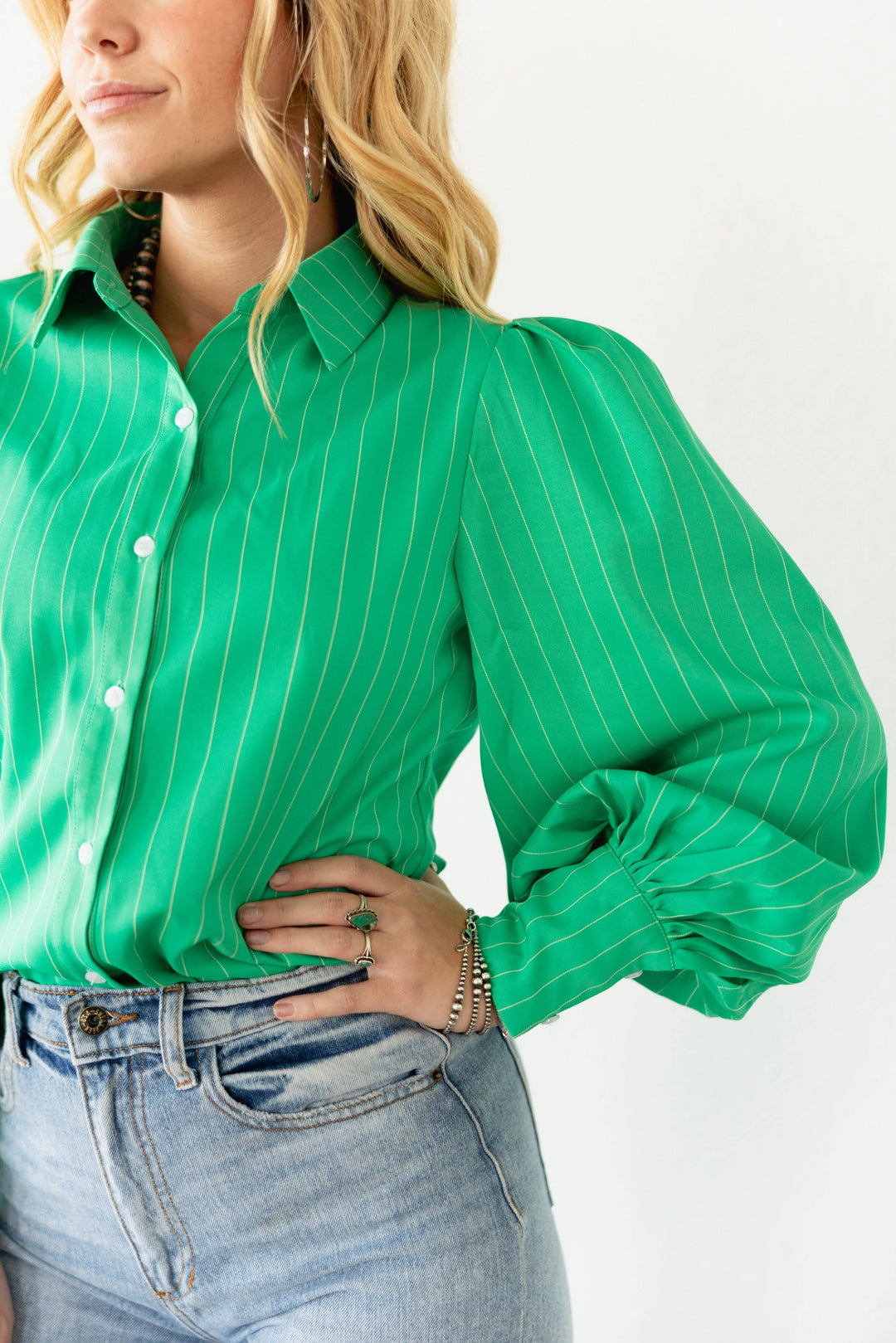 GREEN PINSTRIPE TOP