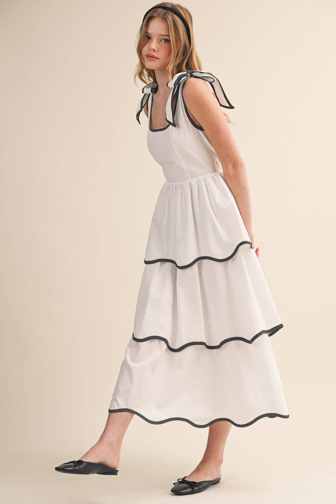 White RIC RAC TIERED MIDI DRESS