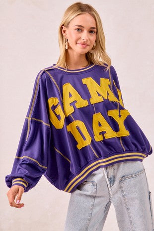 Gameday Patchwork Stitch French Terry Sweatshirt Purple Gold