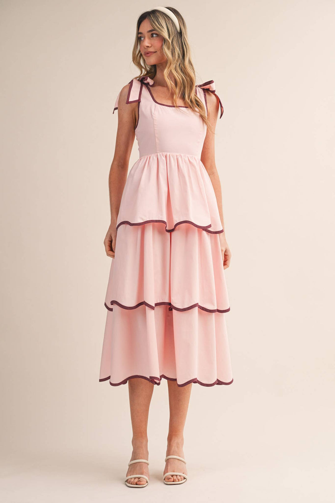 White RIC RAC TIERED MIDI DRESS