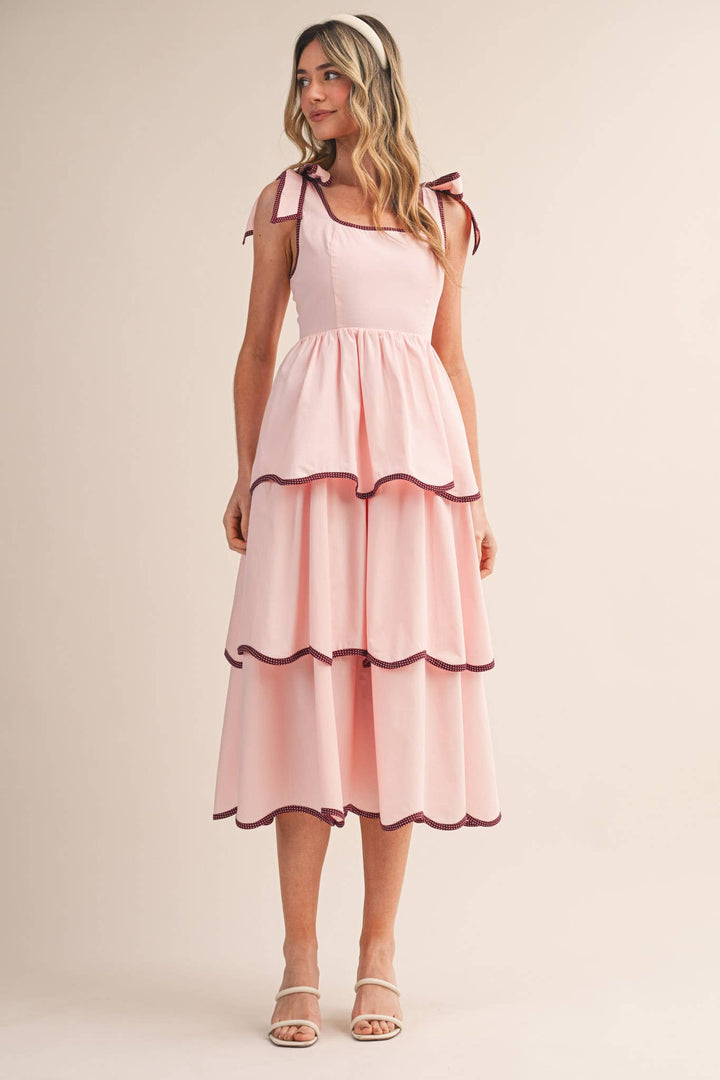 White RIC RAC TIERED MIDI DRESS