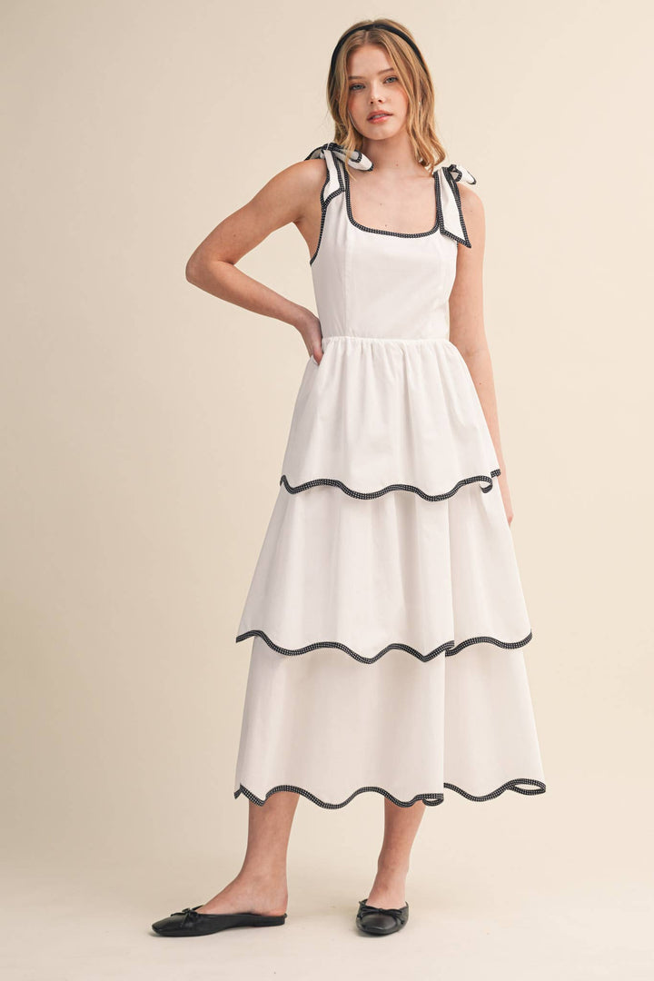 White RIC RAC TIERED MIDI DRESS