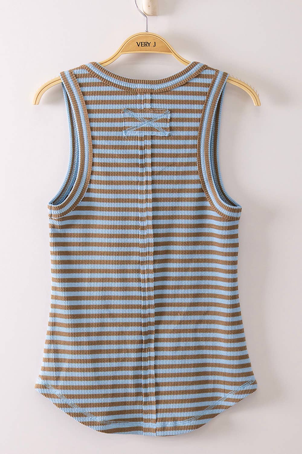 Striped & Solid Button Down Fitted Knit Tank Top