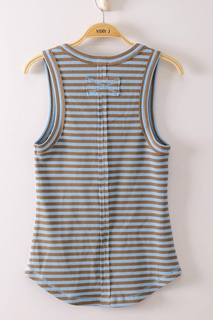 Striped & Solid Button Down Fitted Knit Tank Top