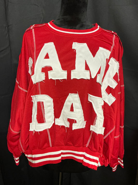 Gameday Patchwork Stitch French Terry Sweatshirt Red White
