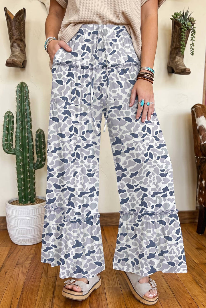 Camo Print Wide Leg Casual Pants