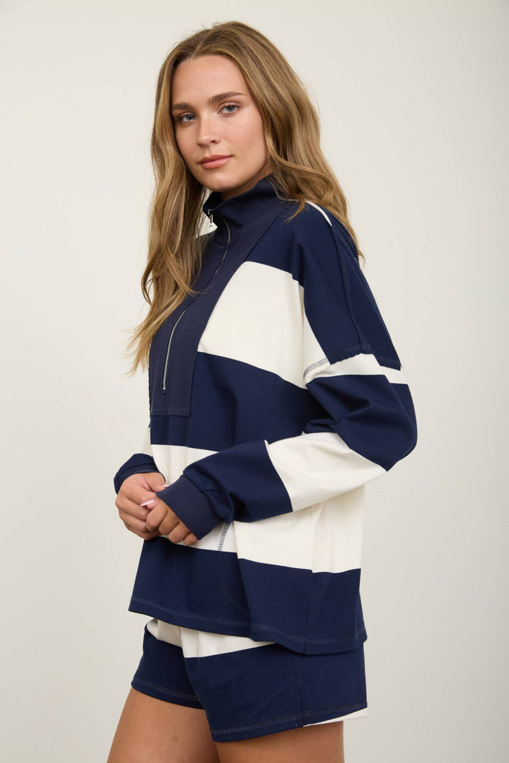 WIDE STRIPE HALF ZIP LONG SLEEVE KNIT SET