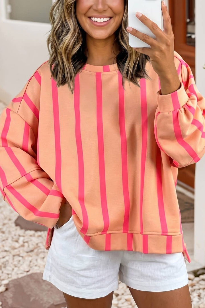 Stripe Dropped Shoulder Round Neck Sweatshirt