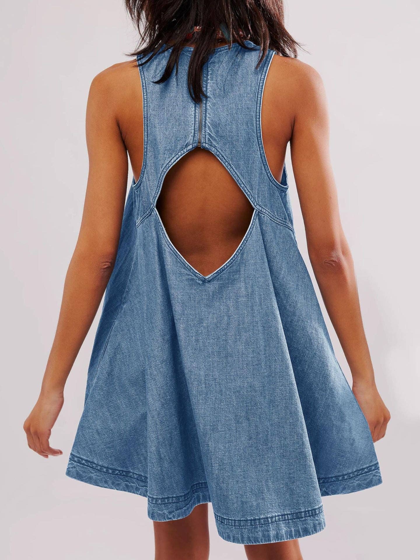 Denim Round Neck Sleeveless Mini Dress DP25A531